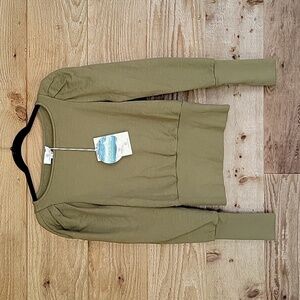 AG Size XSmall Walker Puff-sleeve Cotton Sweatshirt In Green Haven NWT
